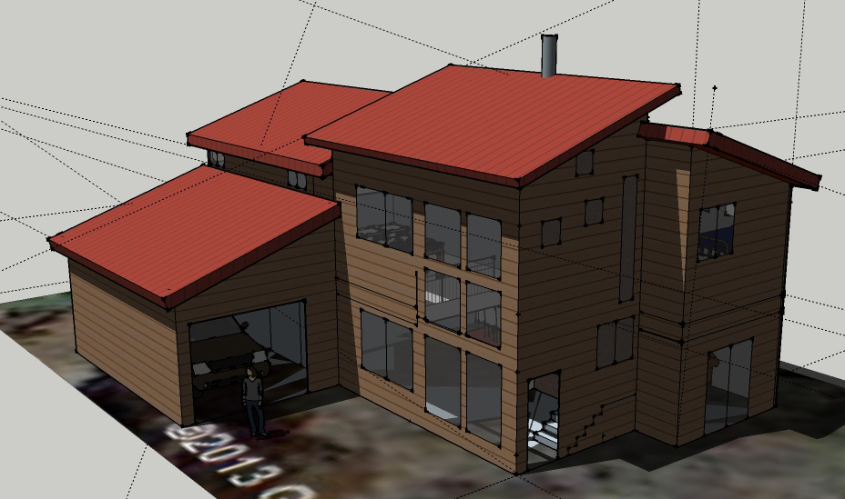 An early concept for the design in SketchUp, which I later refined to simplify the building envelope.